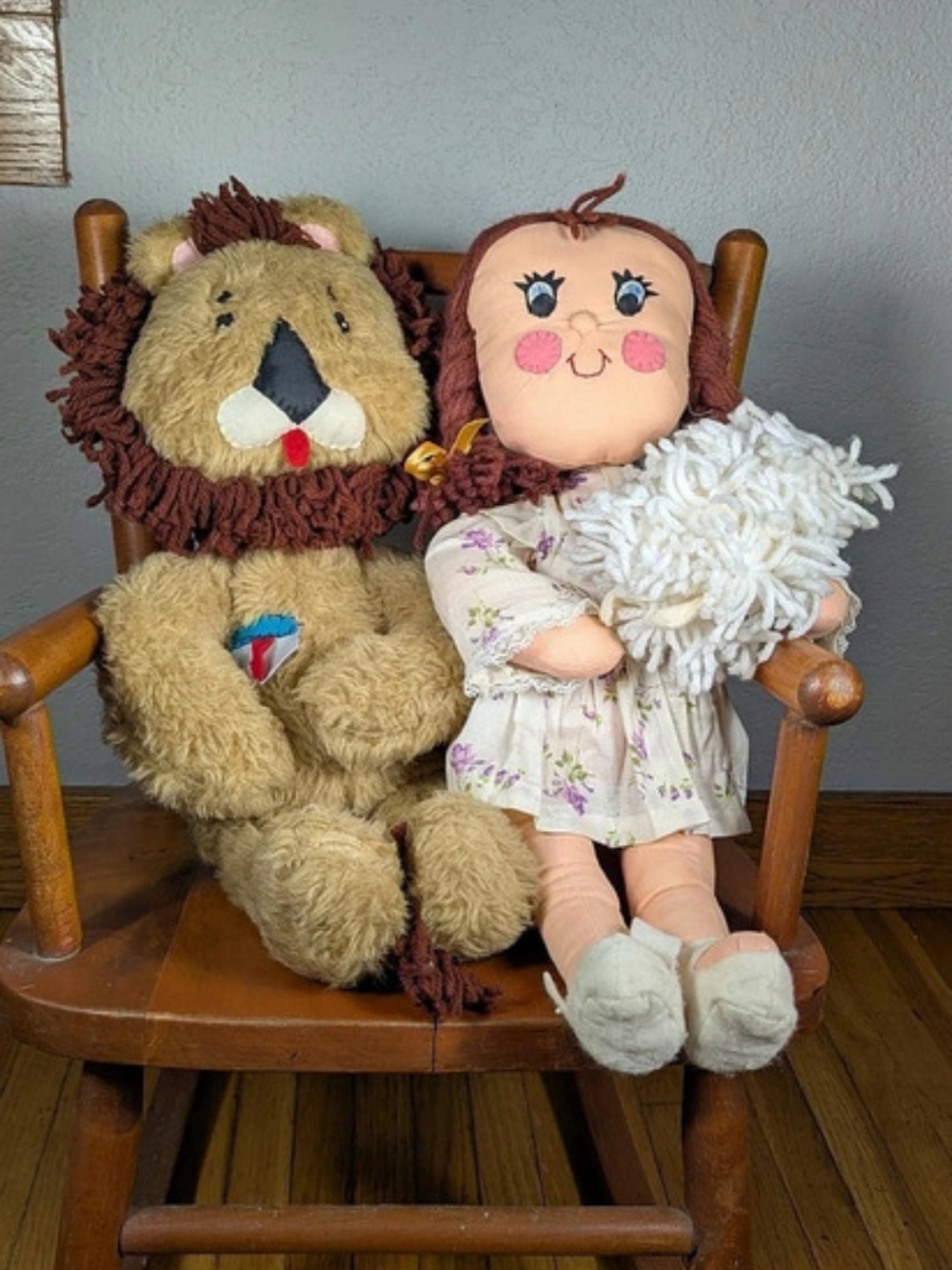 Vintage 18" Wizard of Oz Cloth Dolls Dorothy Cowardly Lion Toto Handmade Toy Lot